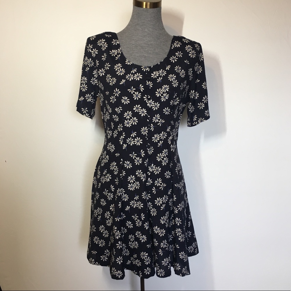 Vintage EXPRESS Floral Daisy Navy Romper S